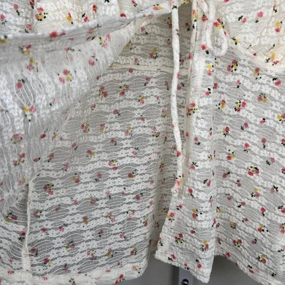 Self Esteem Small Floral Sheer Tie Front Bow Long Sleeve Cottage - Picture 9 of 9